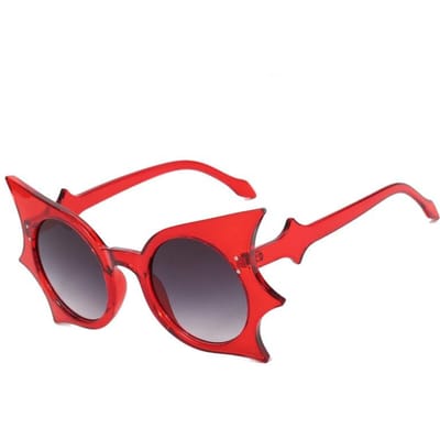 Nouveaux Lunettes de Soleil Bat Hip Hop Drôles pour Femmes Rétro Halloween Hip-Hop Amusant Style Gothique Décoration de Fête Lunettes pour Hommes UV400 as  picture red