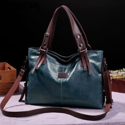 WTEMPO Sac fourre-tout rétro en cuir souple pour femmes, sacoche à bandoulière simple, grande capacité 40cm*14cm*28cm bleu