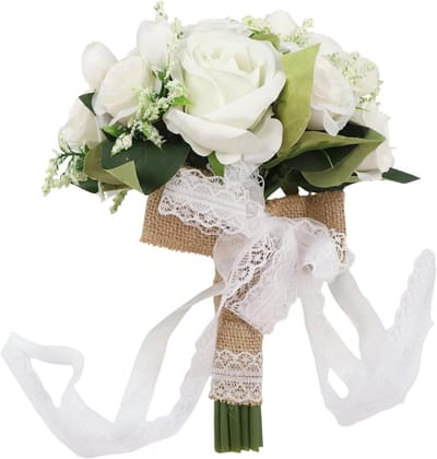 Kunstboeket - Decoratie bloemen - Bruiloft decoratie - Duurzaam materiaal - 20-25 cm - Wit