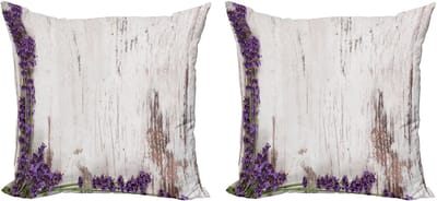ABAKUHAUS rustieke houten sierkussens, set van 2, zomerbloemen, modern accent, dubbelzijdige digitale print, 45x45 cm, paars