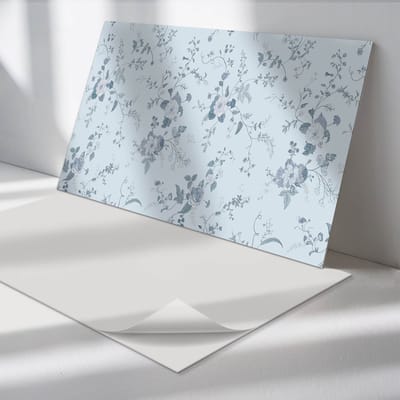 Wallfluent Vinyl Wandpaneel - Achtergrond met bloemenpatroon Zelfklevende Wandbekleding - 100 cm x 50 cm - Blauw Vinyl Wandpaneel - 1 stuk - Rechthoekig Wandbekleding Vinyl - Bloemen Wandpaneel - Wandpaneel PVC - Wandpaneel Keuken en Badkamer