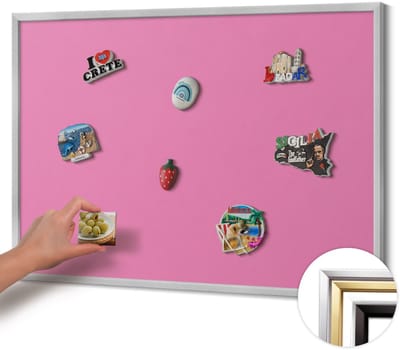 Wallfluent - Roze Magneetbord in Stijlvolle Kleuren - 100 cm x 70 cm - Magneetbord met Zilveren Frame - Roze kleur - Magnetisch Bord voor aan de Wand - Magnetisch Bord Decoratief - Magneetbord met Effen Frame