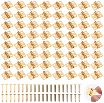 100 stuks mini-scharnieren met 400 schroeven, mini-kast-achterscharnieren, messing connectoren, kleine deurangel, miniatuur, inklapbaar, vintage, voor doe-het-zelf houten kisten, kasten en