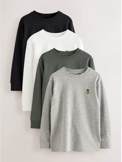 Next - Jongens - Set van 4 behaaglijke T-shirts met lange mouw en hertenlogo - Zwart