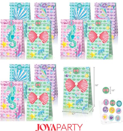 Joya Party® Uitdeel zakjes Mermaid | Uitdeelzakjes 12 Stuks | Traktatie zakjes voor Uitdeelcadeautjes | Uitdeelzakjes Kinderfeestje | Kinderen | Snoepzakjes