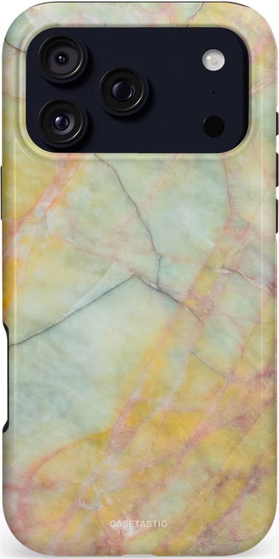 Casetastic hoesje geschikt voor Apple iPhone 17 Pro Max - MagSafe - Dubbellaagse bescherming - Zomer Marmer - Fashion Case - Mintgroen Geel