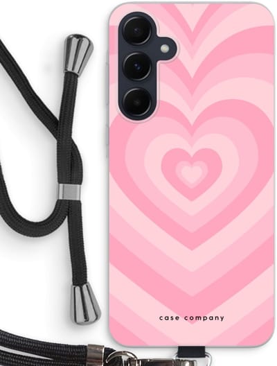 Case Company® - Hoesje met koord geschikt voor Samsung Galaxy A55 hoesje met Koord - Hart Roos - Telefoonhoesje met Zwart Koord - Bescherming aan alle Kanten en Over de Schermrand