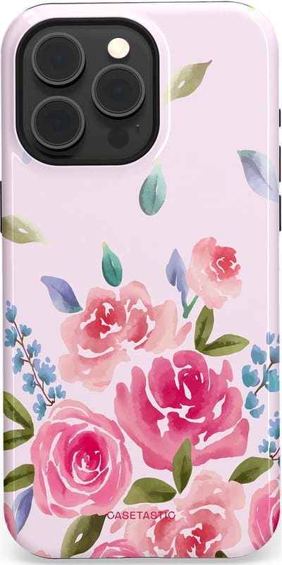 Casetastic hoesje geschikt voor Apple iPhone 15 Pro Max - MagSafe - Dubbellaagse bescherming - Aquarel Bloesem - Fashion Case - Lichtroze Lila Saliegroen