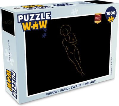 Puzzel Vrouw - Goud - Zwart - Line art - Legpuzzel - Puzzel 1000 stukjes volwassenen