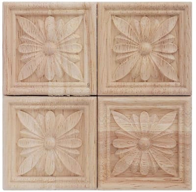 Ronte - Houtsnijwerk Applique Set voor Meubeldecoratie (4 Stuks) met Geruit Patroon - Ambachtelijke Houten Decoratie Stickers.