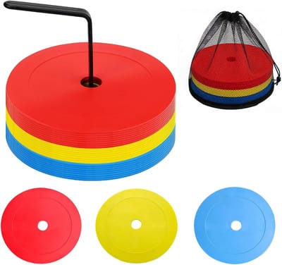 set van 24 stuks, 15 cm, organizerhouders, plat, antislip bodemmarkeringen, markeringshoedjes voor voetbal, basketbal, handbal en training