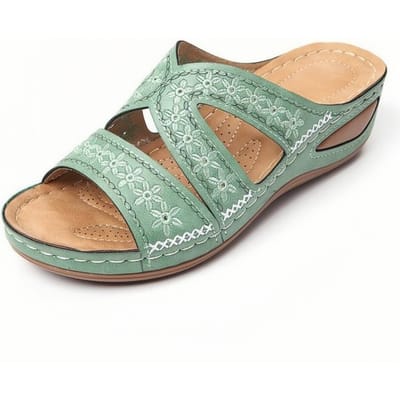 Zomer Dames Sandalen met Sleehak Premium Orthopedische Open Teen Sandalen Vintage Antislip Lederen Casual Vrouwelijke Platform Retro Schoenen 43