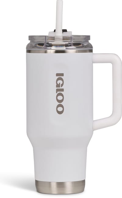 IGLOO - Flip ‘n’ Sip - Drinkbeker met rietje - wit - 0,946L - Thermosfles - RVS - Drinkbeker voor School