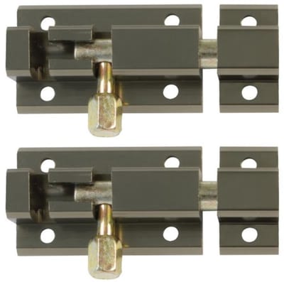 AMIG schuifslot/plaatgrendel - 2x - aluminium - 5 cm - brons - deur - schutting - raam slot