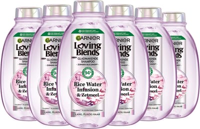 Garnier Loving Blends Rice Water Infusion & Zetmeel Shampoo - 72 uur glans & zachter haar - speciaal ontwikkeld voor lang & pluizig haar - 6x300 ml