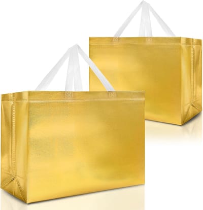 Set van 12 Gouden Geschenktassen Extra Groot met Handvatten - Herbruikbaar Feest- en Cadeauverpakking
