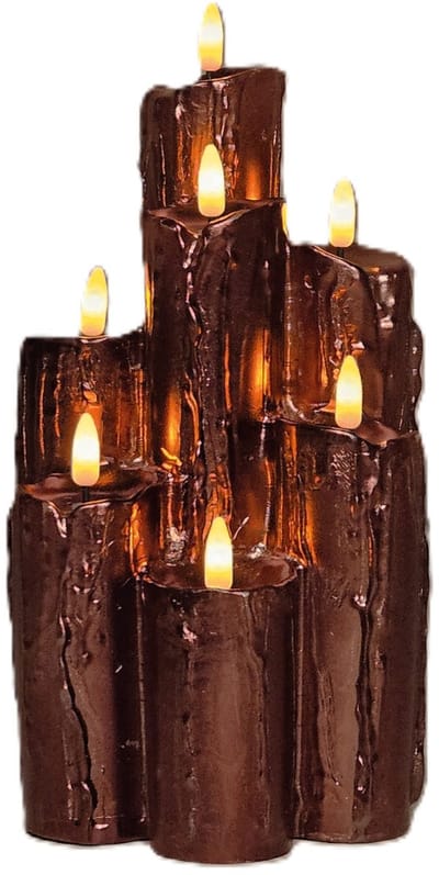 Anna's Collection LED druipkaarsen - 7x st - brons - 15 x 15 x 25 cm - met timer - Halloween/kerst kaarsen