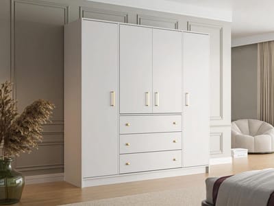 Vente-unique Kast met 4 deuren en 3 lades - L196 cm - Wit - LIZANDRO