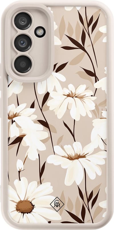 Casimoda® hoesje - Geschikt voor Samsung Galaxy A34 - In Bloom - Zwart TPU Backcover - Planten - Bruin/beige