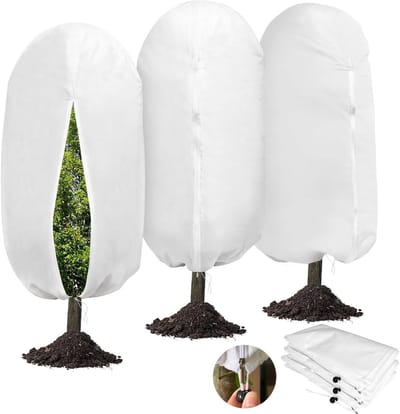 3 stuks plantenhoezen vorstbescherming, 119,4 cm x 80 cm ronde top winter rits plantenhoezen met trekkoord, plantenbescherming cover zakken, vorstdekens vorstdoek voor fruitboom potplanten