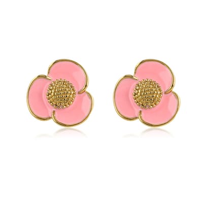 My Bendel - Bloemen Oorsteker met Roze Epoxy - Roze Epoxy Bloem Oorsteker In Goudkleurig - met Luxe Cadeauverpakking | Sieraden Voor Dames