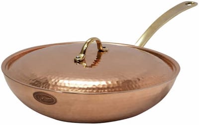 Koperen Wokpan 28 cm met Deksel voor Optimale Warmteverdeling
