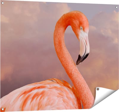 Gards Tuinposter Roze Flamingo in de Wolken - 100x80 cm - Tuindoek - Tuindecoratie - Wanddecoratie buiten - Tuinschilderij