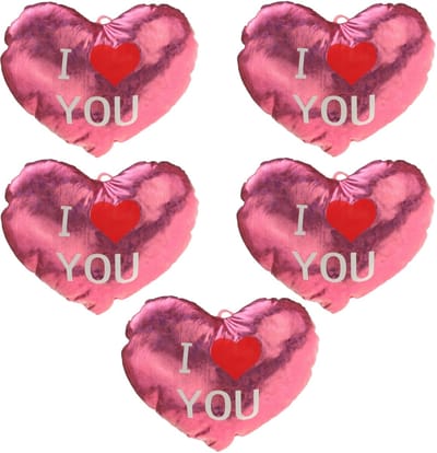 Krüger & Gregoriades Sierkussen - 5x - Rood - 14 cm - glimmend - hart I Love You - Valentijn - hart kussen - pluche