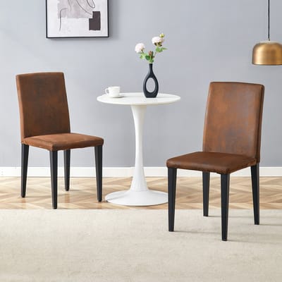 MODFU - Eetkamerstoelen Set Van 2 - Ergonomische Rugleuning - Minimalistisch - Voor Eetkamer - Stof En Metaal - Bruin En Zwart
