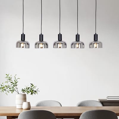LumenXL Hanglamp - smoke glas - spiegeleffect, 5-lichts - Cinza