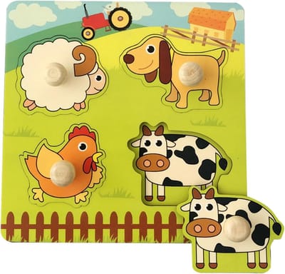 Houten Puzzel - Babypuzzel Sorteerspel - Motoriek Ontwikkelen - Grote Houten Handgrepen - 80 g - Multicolor