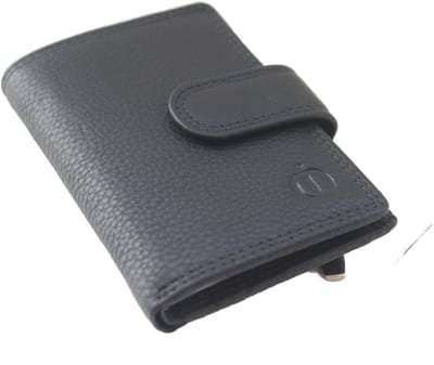 Oi zwart leren pasjesmapje met ritsje en plaats voor biljetten / creditcardhouder met plastic hoesjes afsluitbaar / compact beursje met ruimte voor veel pasjes in de plastic waaier / RFID Safe / zwart leer / 369