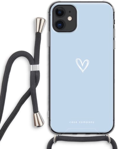 Case Company® - Hoesje met koord geschikt voor iPhone 11 hoesje met Koord - Klein Hart Blauw - Telefoonhoesje met Zwart Koord - Bescherming aan alle Kanten en Over de Schermrand