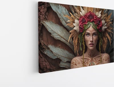 Saammp Canvas Schilderij - Vrouw met Bloemen En Planten - abstract - 30x20 - Foto op canvas - Wanddecoratie - Muurdecoratie Woonkamer - Slaapkamer decoratie - Canvas Print
