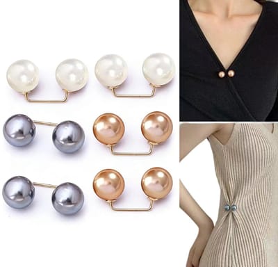 Vestsluiting - Parelclip Dames 12mm - 6 Stuks - Veiligheidsspelden - Vestclip Dames - Broche clip - Anti-slipclip - Vestklem - Vestspeld - Antislip Vaste Gesp - Kleding Clips - Rond - blouse - gebreide jas - jurken - Wit, grijs, champagnekleur