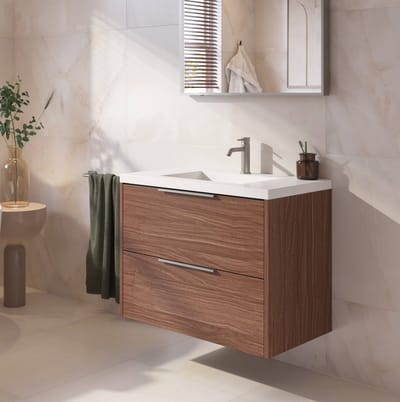 Saqu Lima badmeubel incl. glans witte wastafel 80x46x64cm noten urban – rvs greep
