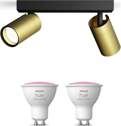 Philips Hue Idris Opbouwspot voor Badkamer (Zwart/Goud) - Badkamerlamp - Wit en Gekleurd Licht - Plafondspot met 2 Lichtpunten - GU10 - Hue White and Color Ambiance