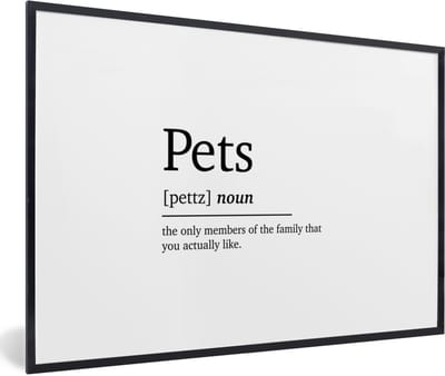 Fotolijst incl. Poster - Quotes - Pets - Huisdieren definitie - Woordenboek - Spreuken - 60x40 cm - Posterlijst