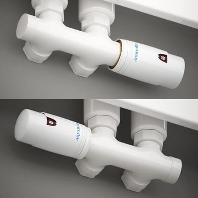 Thermostatkraan voor Radiator Hoekmodel 50mm Middenaansluiting Wit – Inclusief 16mm PEX Verbindingen