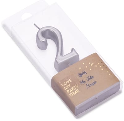 ARTYFETES - Verjaardagskaars cijfer 2 metallic zilver 4,3 cm op prikker