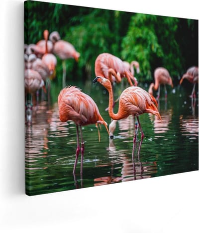 Artaza Canvas Schilderij Vogels - 50x40 cm - Wanddecoratie Flamingo - Muurdecoratie Dieren - Kamer Accessoires