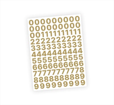 Cijfer stickers / Plaknummers - Stickervel Set - Metallic Goud - 2cm hoog - Geschikt voor binnen en buiten - Standaard lettertype - Mat