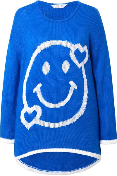 Angel of Style - Dames - Trui A-lijn smiley langere zoom aan de achterkant - Blauw - Maat 46+