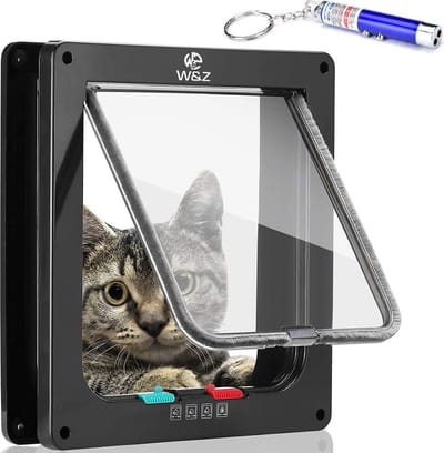 W&Z® Kattenluik met Vierwegsluiting - weerbestendig - Middel groot - Grote Kat - 25 x 23 x 5,5 cm - Zwart