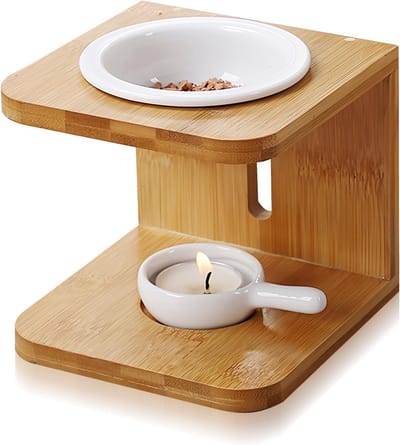 Dailygoods - Geurlamp voor etherische oliën en geurwas: keramisch ​ ​ ​ Bamboe​ geurbrander, geurolie lamp diffuser, aromalamp voor aromatherapie​ voor ontspanning thuis, op kantoor, spa (12 x 12 x 11,5 cm)