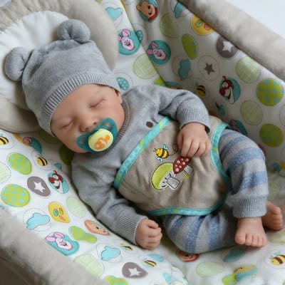 TEKROA® Levensechte Reborn Babypop - 48 cm - Volledig Zacht Vinyl Lichaam - Slapend - Waterdicht & Poseerbaar - Inclusief Kleding & Magnetische Speen - Realistisch Speelgoed