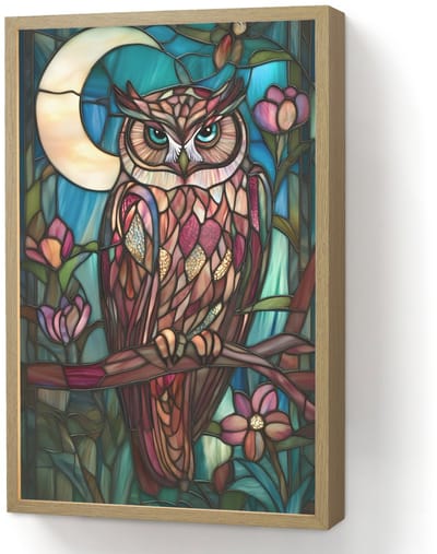 Wandlamp 40x60 cm - Oplaadbaar - Uil - Mozaïek - Maan - Nacht - Wandlampen binnen woonkamer - Slaapkamer lamp - Decoratieve nachtlamp - Vloerlamp draadloos