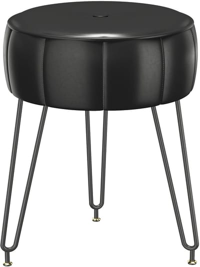 Dailygoods - YMYNY HBD036B Ronde Kruk, Pompoen, Verstelbare 360° Gewaxte Lederen Oppervlak Stoel voor Slaapkamer, Woonkamer - 32 x 32 x 44 cm Zwart