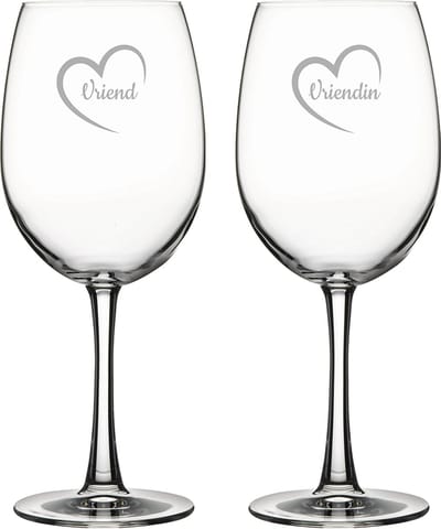 Gegraveerde rode wijnglas 58cl Vriend met hartje & Vriendin met hartje