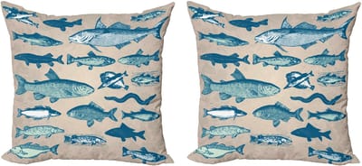 ABAKUHAUS Decoratieve kussenhoes met vismotief, 2 stuks, modern accent, dubbelzijdige digitale print, 40x40 cm, beige meerkleurig